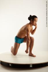 Sportswear Fighting Man Asian Standing poses - ALL Slim Long Black Standing poses - simple Academic